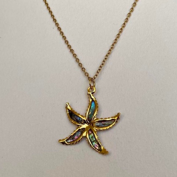 Stainless Steel Gold Abalone Shell Starfish Pendant Necklace! - Picture 4 of 5